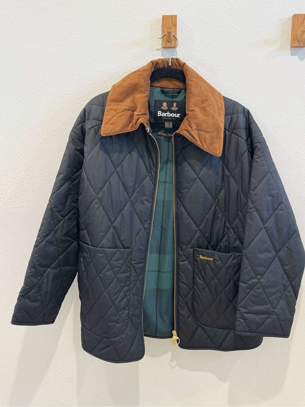 Barbour womens navy Quilted Jacket with Brown Corduroy Collar